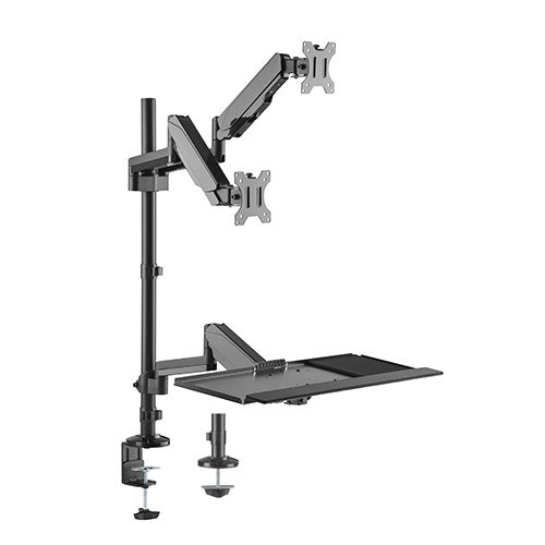 Brateck Gas Spring Sit-Stand Workstation Dual Monitors Mount Fit Most 17'-32' Moniters Up to 8kg per screen, 360° Screen Rotation BRATECK