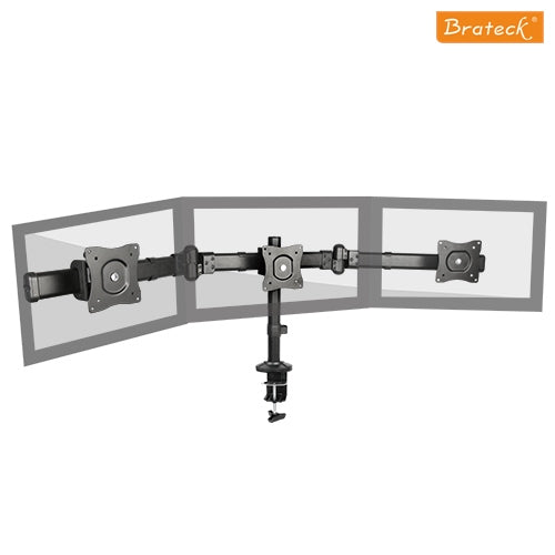 Brateck Triple Monitor Arm Mounts with Desk Clamp VESA 75/100mm Up to 27' Monitors Up to 8kg per screen BRATECK