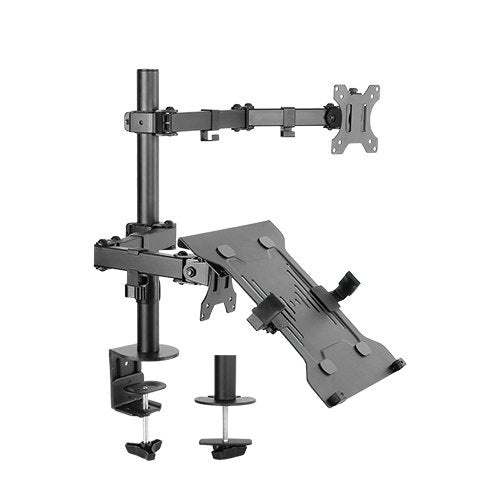 Brateck Economical Double Joint Articulating Steel Monitor Arm with Laptop Holder Fit Most 13'-32' Monitors, Up to 8kg/Screen BRATECK