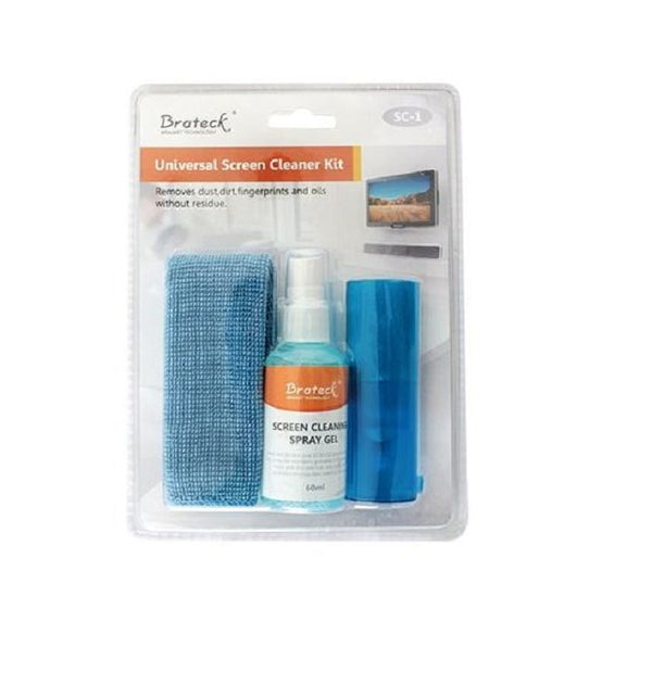 Brateck 3-In-1 Screen Cleaner Kit 1 x 60ml Screen Cleaner + 1 x 200x200mm Pearl Cloth + 1 x Soft Brush BRATECK
