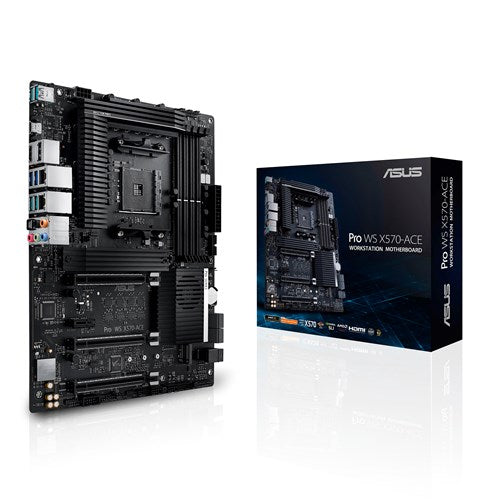 ASUS WS AMD AM4 X570 ATX Workstation MB. 3 PCIe 4.0 x16, 14 IR3555 Power Stages, DDR4 ECC Memory Support, Intel Gigabit LAN, Dual M.2 ASUS