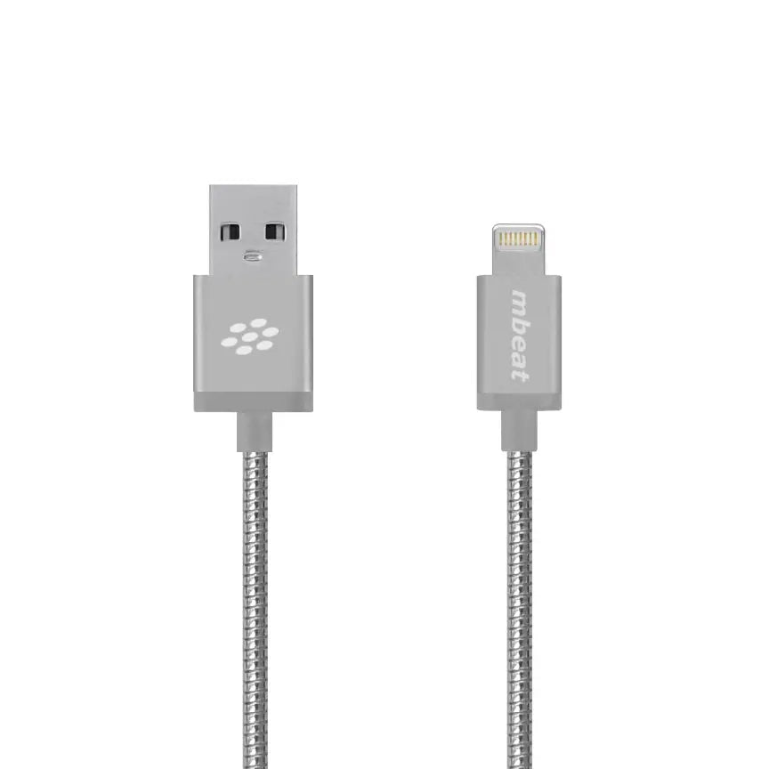MBEAT 'Toughlink'1.2m Lightning Fast Charger Cable - Silver/Durable Metal Braided/MFI/Apple iPhone X 11 7S 7 8 Plus XR 6S 6 5 5S iPod iPad Mini Air MBEAT