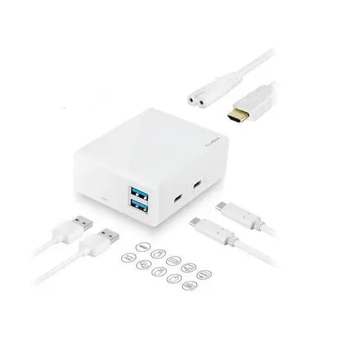 MBEAT  Cubix portable USB-C Docking Station with Built-in Power (White Colour) -  USB-C  2.0  20V/45W Direct Output (5Gps)/2x USB 3.0/1x USB-C/1x HDM MBEAT