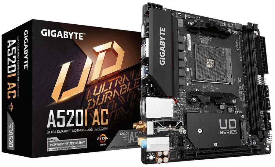 GIGABYTE A520I AC AMD Mini-ITX MB 2xDDR4 1xM.2 PCIE3.0 1xDP 2xHDMI 802.11ac WIFI RGB Fusion 2.0 GIGABYTE