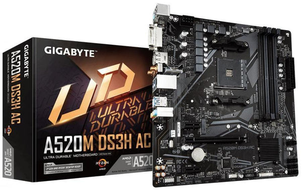 GIGABYTE A520M DS3H AC AMD mATX MB 4xDDR4 1xM.2 SATA PCIE 3.0 1xDP 1xHDMI 1xDVI GIGABYTE