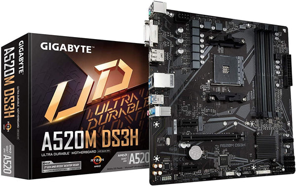 GIGABYTE A520M-DS3H AMD mATX MB 4xDDR4 1xDP 1xHDMI 1xDVI 1xM.2 PCIE 3.0 GIGABYTE