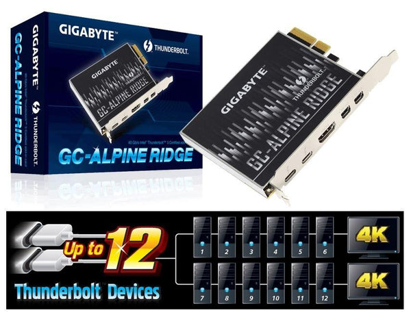 GIGABYTE Alpine Ridge V2 Dual Thunderbolt 3 Card for H270 Z270 Z370 X299 Series 3 Ports USB-C 40 Gb/s DisplayPort 1.2 4K Daisy-chain up to 12 Devices GIGABYTE