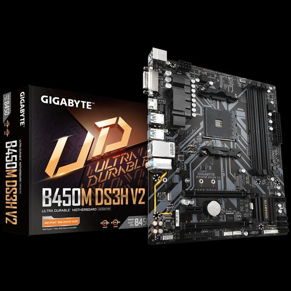 GIGABYTE B450M DS3H V2 AMD Ryzen AM4 Motherboard, 4x DDR4, 1x PCI-e x16, 1x M.2, 4x SATA3, 4x USB 3.1, 4x USB 2.0, RAID 0/1/10 GIGABYTE