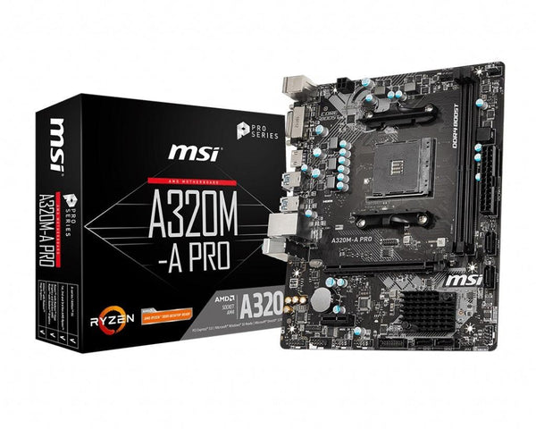 MSI A320M-A PRO AMD mATX Motherboard - AM4 Ryzen 2xDDR4 2xPCI-E 4xSATAIII RAID LAN 6xUSB3.2 6xUSB2.0 DVI-D HDMI MSI