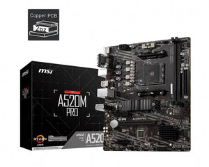 MSI A520M PRO AMD M-ATX Motherboard AM4 Ryzen 2xDDR4 4xSATAIII 1xPCIEx16 2xPCIE 2xM.2 1xDP 1xHDMI 1xVGA 6xUSB3.2 MSI