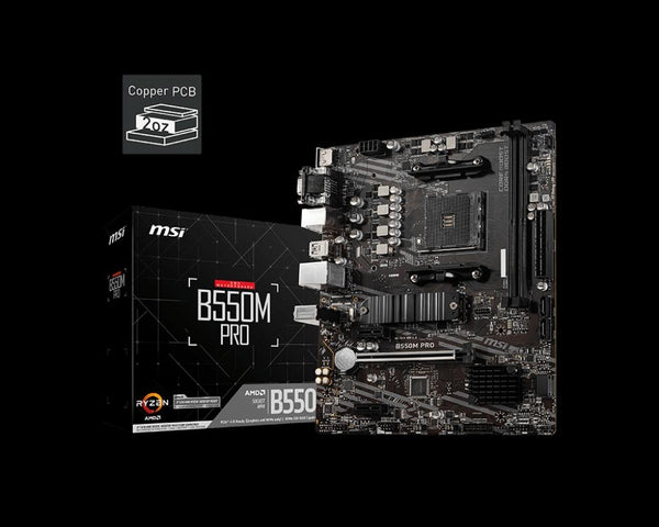 MSI B550M PRO Motherboard AMD Ryzen AM4 DDR4 2x DIMM Slots (Max 64GB) 1x PCI-e 4.0 DP HDMI VGA 1x M.2 4x SATA 6x USB 3.2 Gen 1 6x USB 2.0 MSI