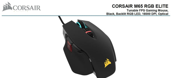 CORSAIR M65 RGB ELITE Tunable FPS Gaming Mouse Black, 18000 DPI, Optical, iCUE Software. CORSAIR