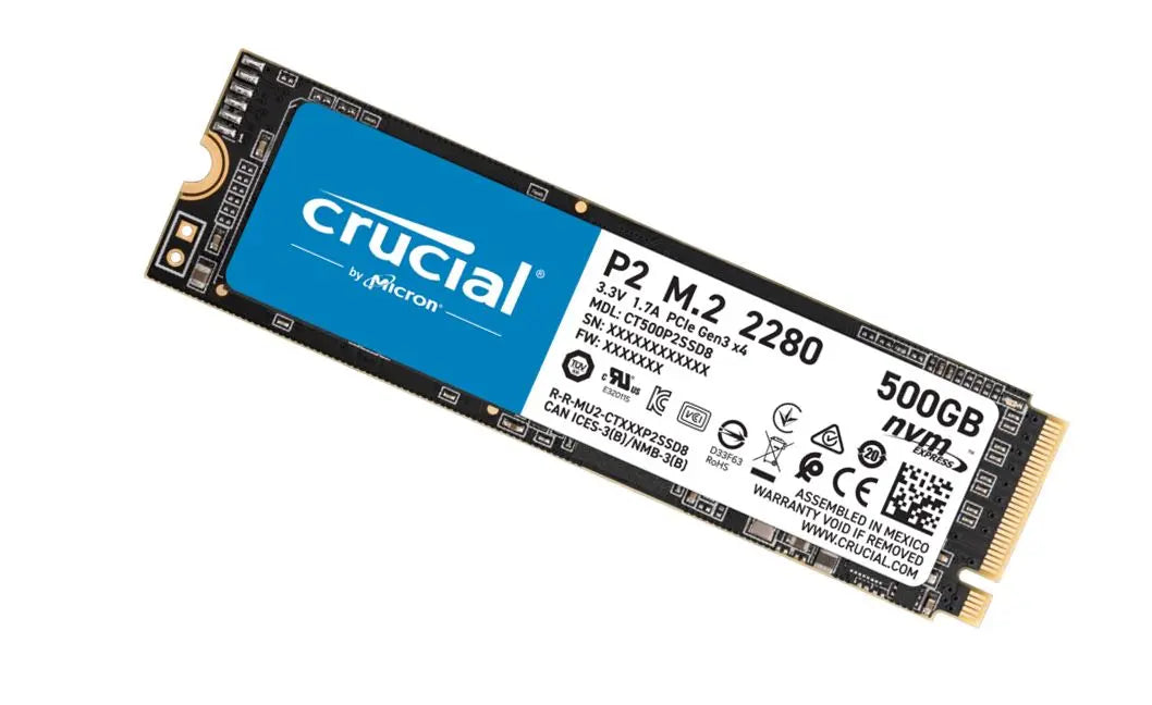 MICRON (CRUCIAL)-P P2 500GB PCIe NVMe SSD 2300/940 MB/s R/W 150TBW 1.5mil hrs MTTF Acronis True Image Cloning Software 5yrs wty MICRON