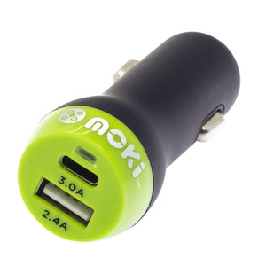 MOKI Car Charger + (Type-C + USB) 3.0 RapidCharge - Black MOKI