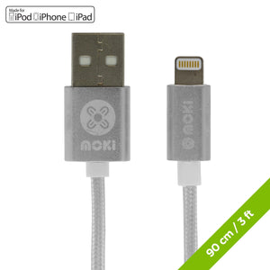 MOKI Lightning SynCharge Cable 90cm/3ft - Silver MOKI