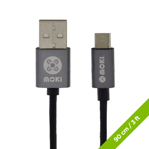 MOKI Micro-USB SynCharge Cable 90cm/3ft Black Cable/Gun Metal Housing MOKI