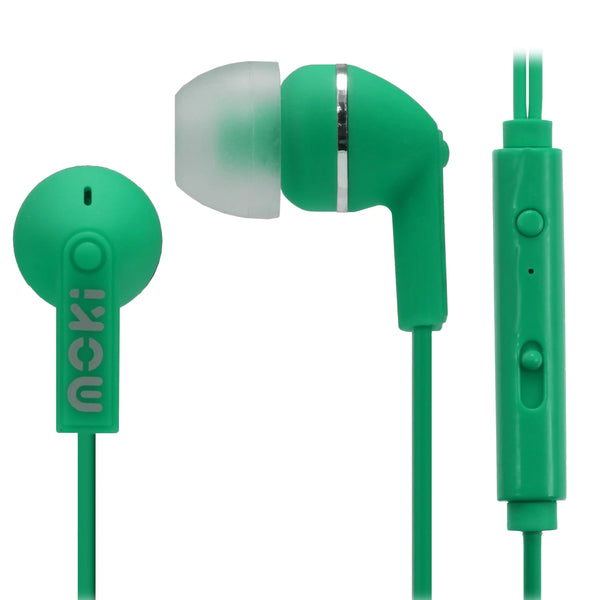 MOKI Noise Isolation Earbuds with microphone & control - GREEN MOKI
