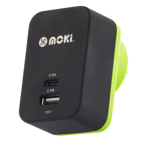 MOKI Wall Charger + (Type-C + USB) 3.0 RapidCharge - Black MOKI