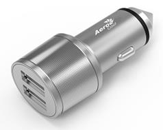 Aerocool ASA RC2002A High Speed Car Charger Aluminium Stainless 2 USB Ports, 5V/2.4A, 5V3.1A(LS) AEROCOOL