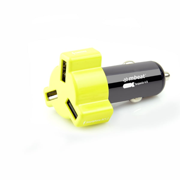 MBEAT 3-Port USB 4.8A 24W Triple-port Rapid Car Charger - Yellow / for Apple iPhone iPod iPad Samsung HTC Andriod Smartphone and Tablet (LS) MBEAT