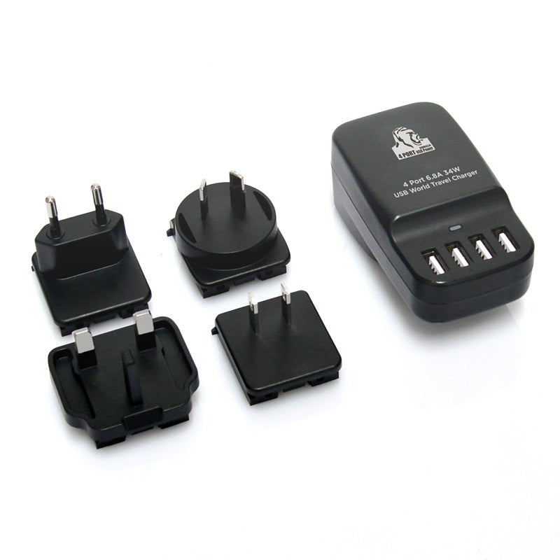 mbeatÂ® Gorilla Power 4-Port 6.8A 34W USB World Travel Charger - Interchangable World Travel Adapters (AUS/US/UK/EU) MBEAT