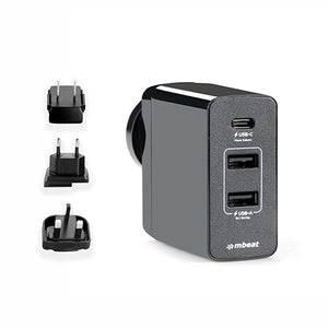 mbeatÂ® Gorilla Power 45W USB-C Power Delivery (PD 2.0) and Dual USB-A World Travel Charger MBEAT
