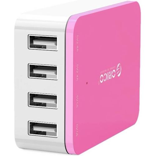 ORICO 4 x USB Port - Desktop Charger - Pink, 2x 5v/2.4A Ports, 2x 5v/1A Ports, Mobile Tablet Charger ORICO