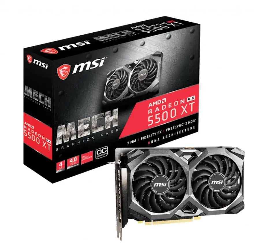 MSI AMD Radeon RX 5500 XT Mech OC 4GB GDDR6 PCIe 4.0 Graphics Card 7680x4320 4xDisplays 3xDP HDMI 1845/1647 MHz 51nm TORX FAN3.0 MSI