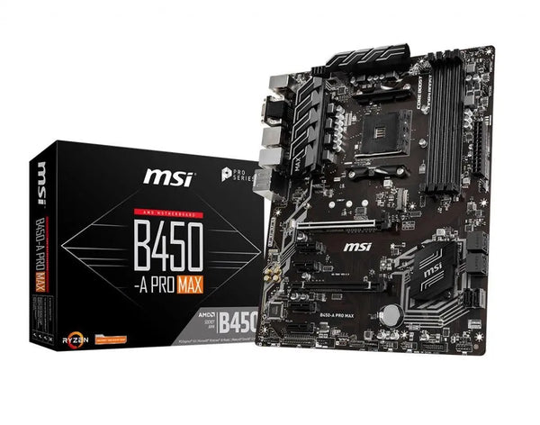 MSI B450-A PRO-MAX AM4 Ryzen ATX Motherboard 4x DDR4 6xPCIE 1xTurbo M.2 DVI HDMI VGA RAID GbE LAN 6x SATA3 6x USB3.2 6x USB 2.0 MSI