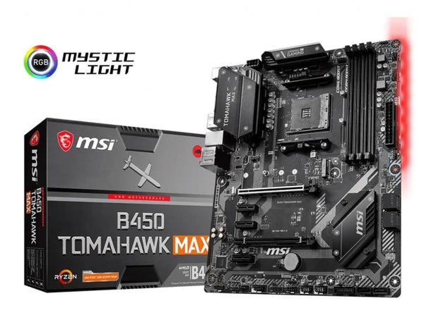MSI B450 TOMAHAWK MAX AM4 Ryzen ATX MB 4xDDR4 5xPCIE 1xM.2 DVI HDMI RAID LAN 6xSATAIII 1xUSB-C 6xUSB3.2 2xUSB3.1 MSI