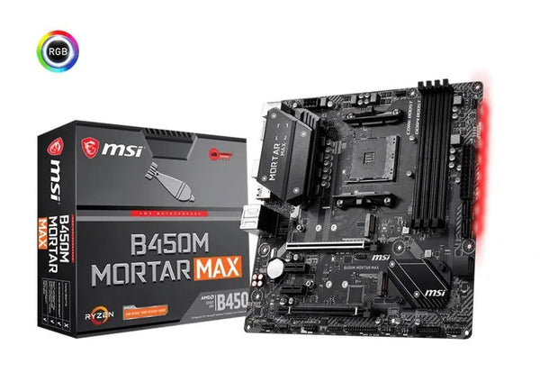 MSI B450M MORTAR MAX AM4 Ryzen M-ATX Motherboard 4xDDR4 5xPCIE 2xM.2 DP HDMI LAN 4xSATAIII 1xUSB-C 8xUSB3.2 MSI