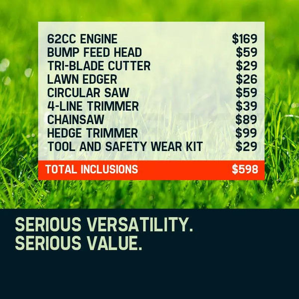 MTM Pole Chainsaw Brush Cutter Whipper Snipper Hedge Trimmer Saw Multi Tool 62CC Deals499