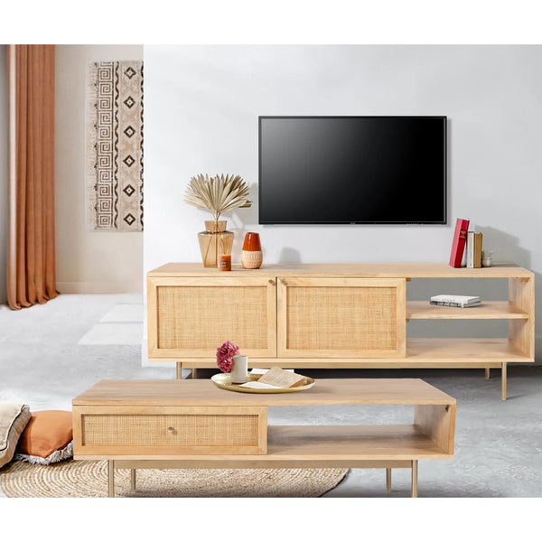 Martina ETU Entertainment TV Unit 147cm Solid Mango Wood Rattan Furniture Deals499