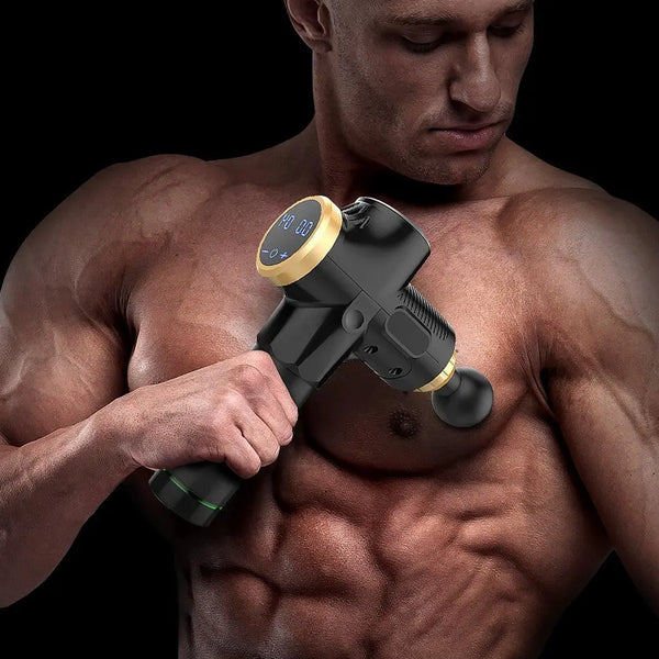 Massage Gun Electric Massager Vibration Muscle Therapy 4 Heads Percussion Black Deals499