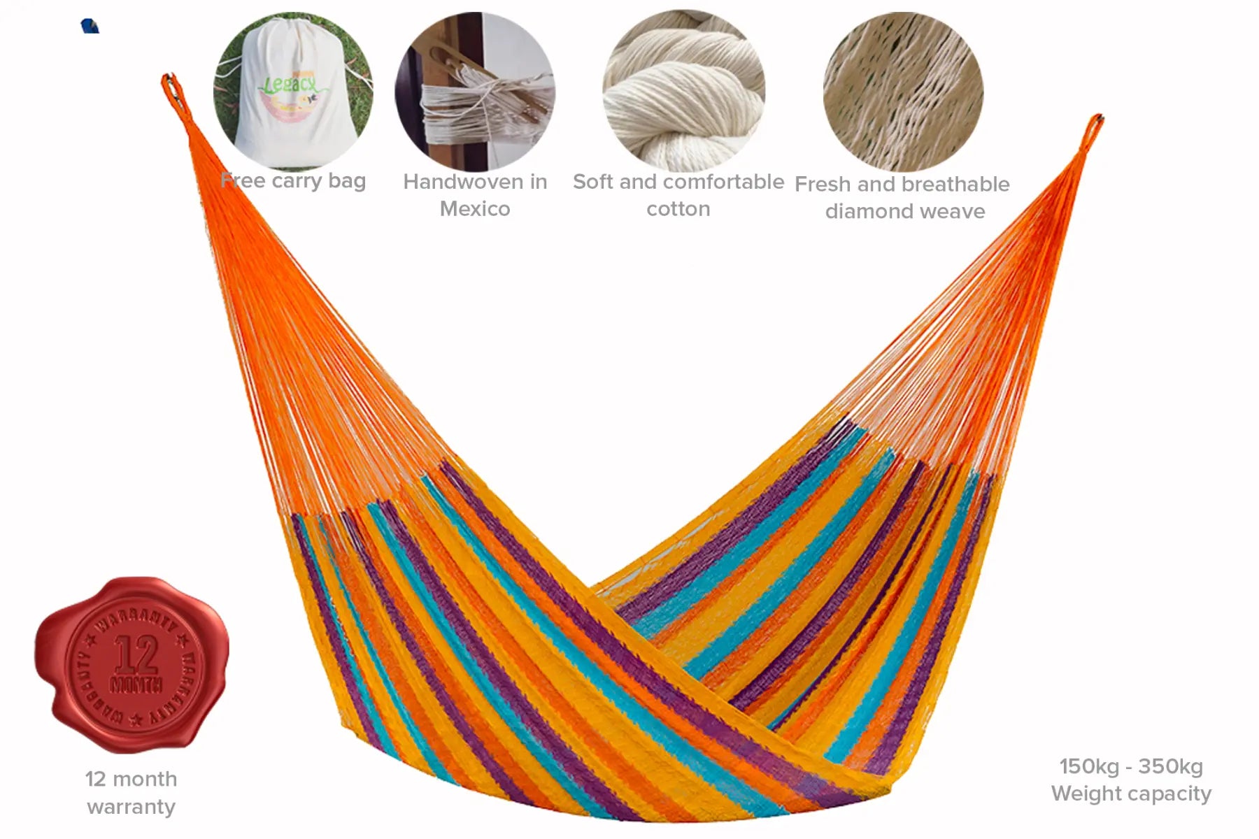 Mayan Legacy Queen Size Cotton Mexican Hammock in Alegra Colour Deals499