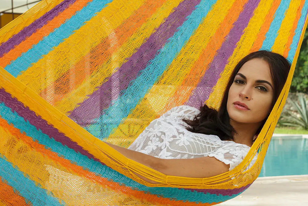 Mayan Legacy Queen Size Cotton Mexican Hammock in Alegra Colour Deals499