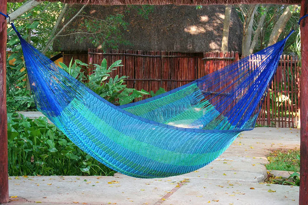 Mayan Legacy Queen Size Cotton Mexican Hammock in Caribe Colour Deals499