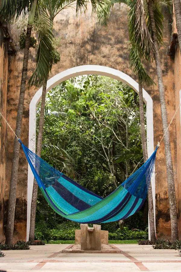 Mayan Legacy Queen Size Cotton Mexican Hammock in Oceanica Colour Deals499