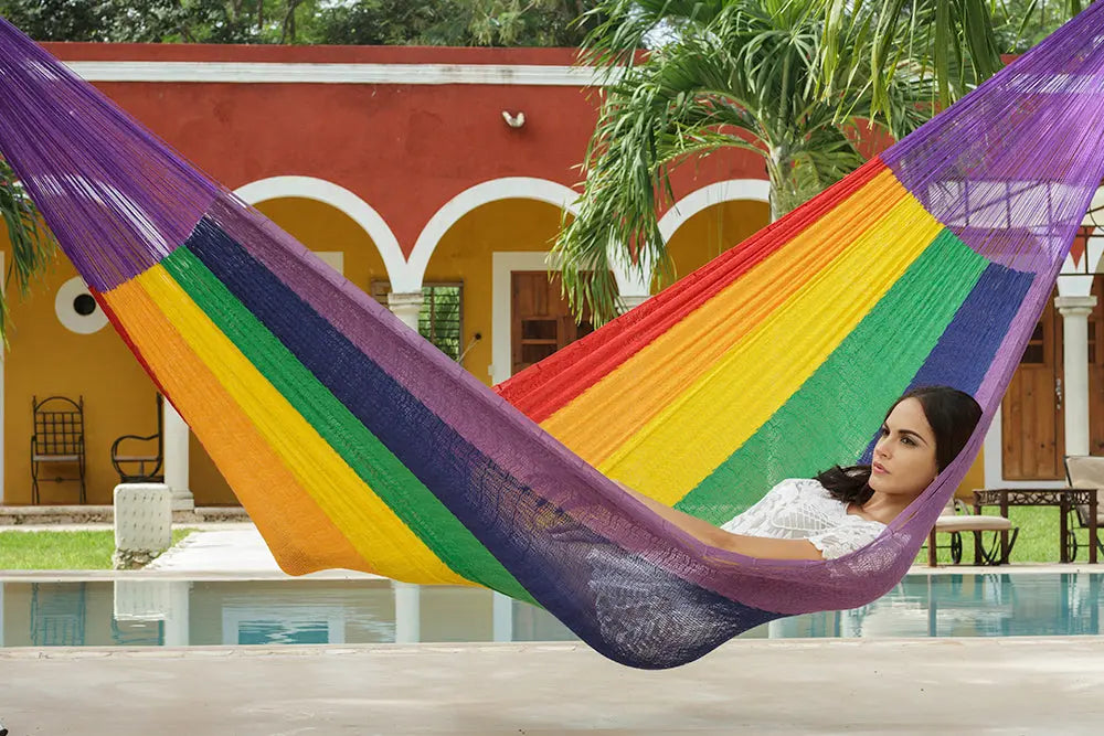Mayan Legacy Queen Size Cotton Mexican Hammock in Rainbow Colour Deals499