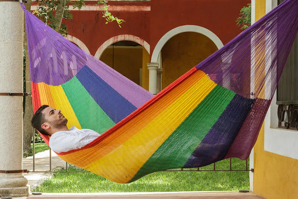 Mayan Legacy Queen Size Cotton Mexican Hammock in Rainbow Colour Deals499