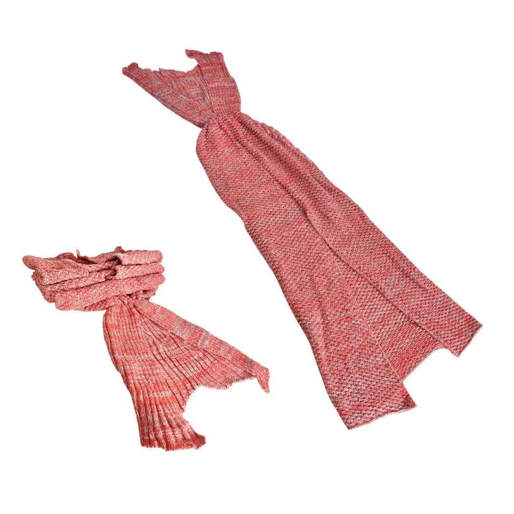 Mermaid Tail Crochet Blanket Sofa Rug Knit Handmade Soft Sleeping Bag Red Deals499