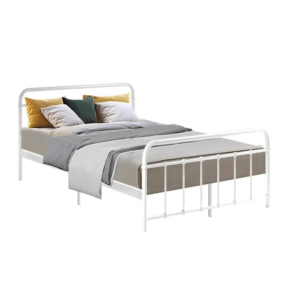 Metal Bed Frame Double Size Platform Foundation Mattress Base Leo White Deals499