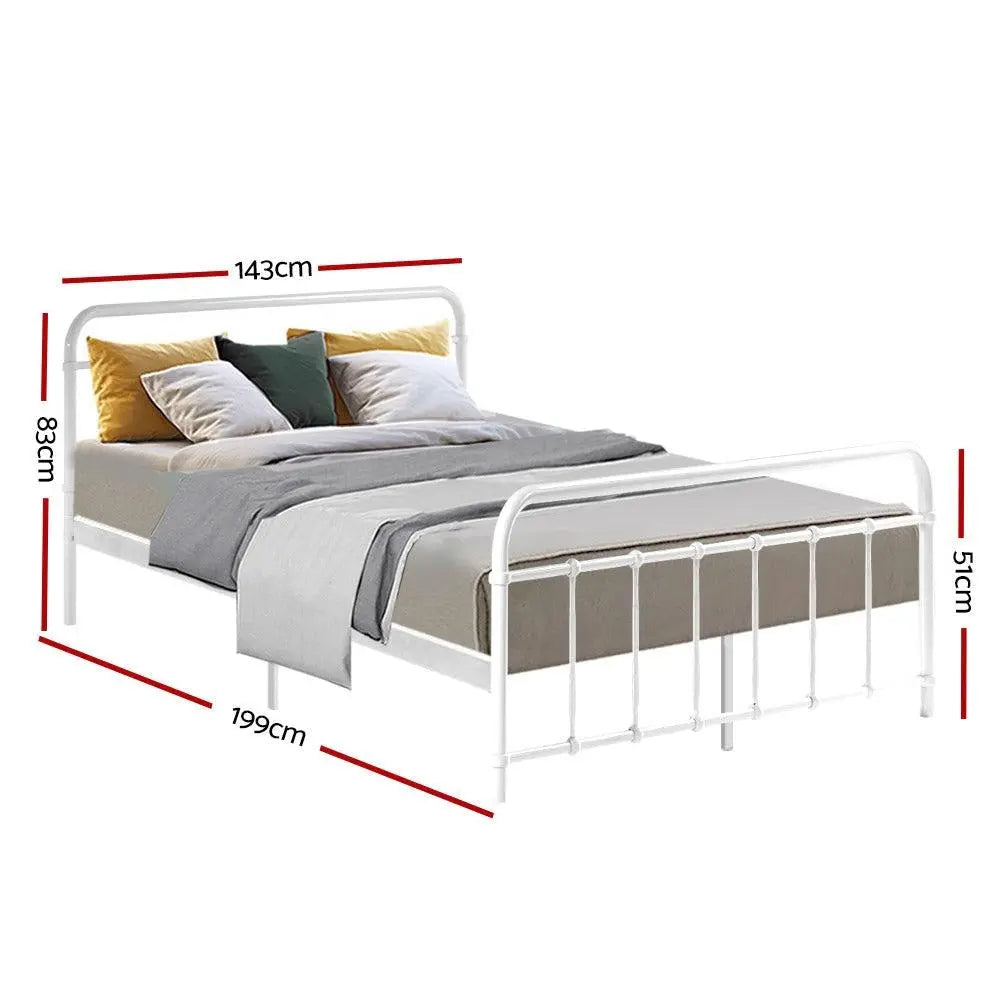 Metal Bed Frame Double Size Platform Foundation Mattress Base Leo White Deals499