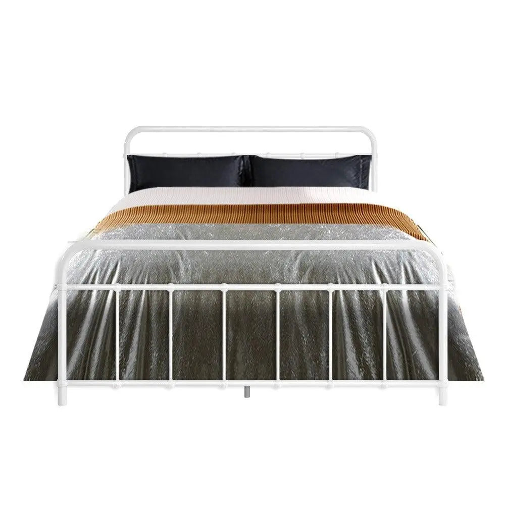 Metal Bed Frame Double Size Platform Foundation Mattress Base Leo White Deals499