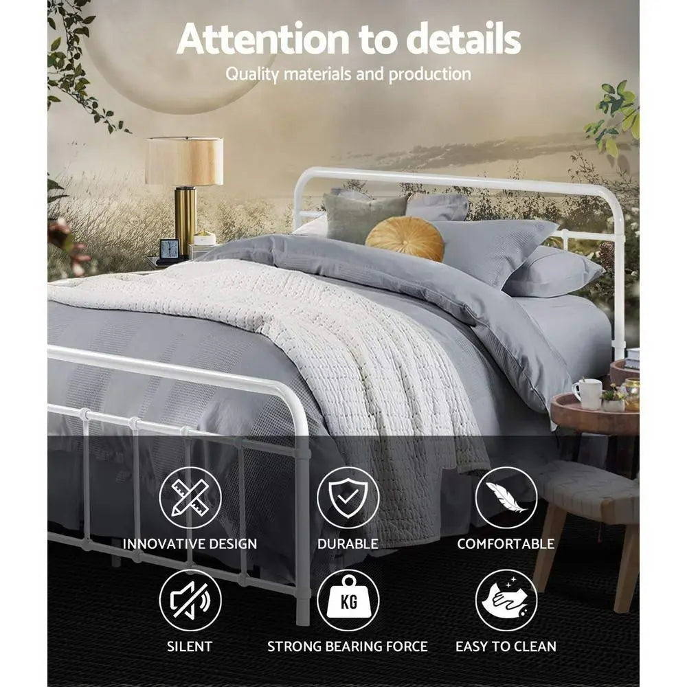 Metal Bed Frame Double Size Platform Foundation Mattress Base Leo White Deals499