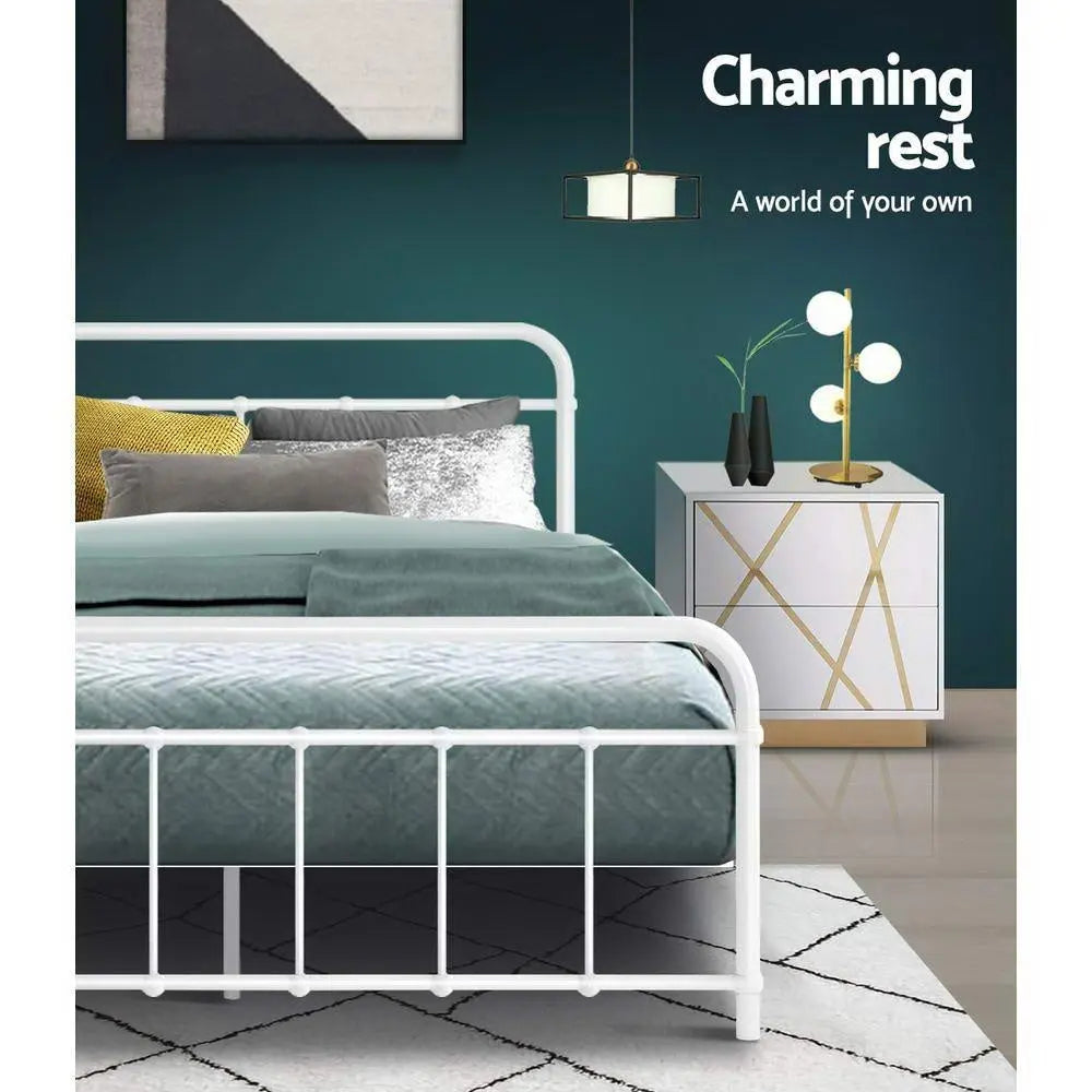 Metal Bed Frame Double Size Platform Foundation Mattress Base Leo White Deals499