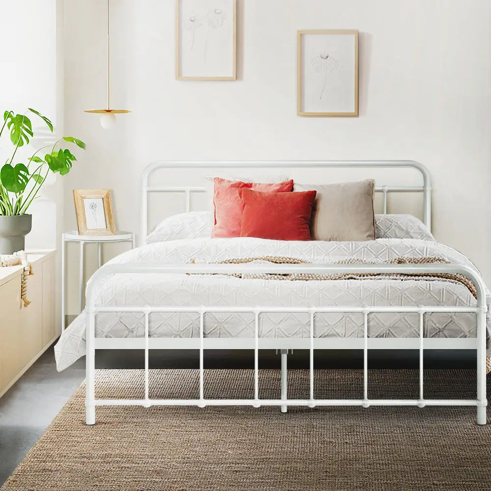 Metal Bed Frame Double Size Platform Foundation Mattress Base Leo White Deals499