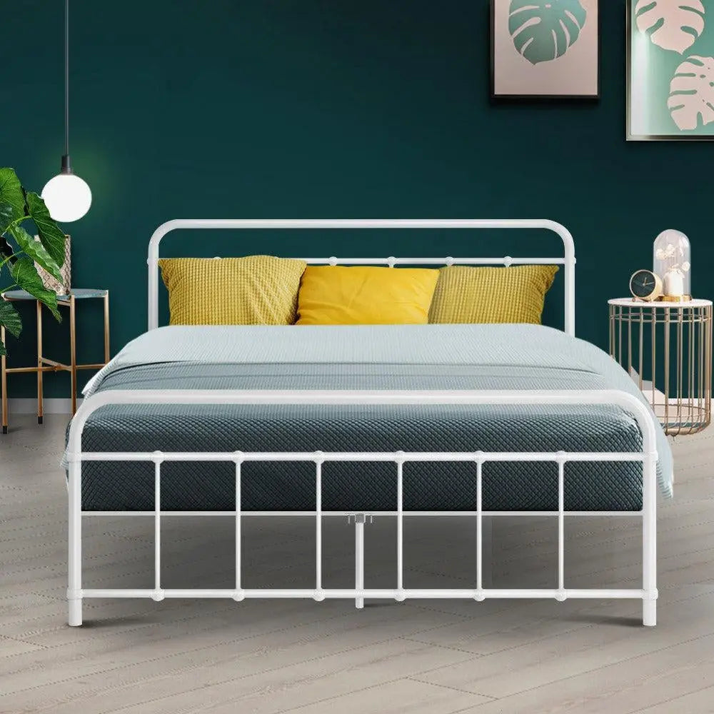Metal Bed Frame Double Size Platform Foundation Mattress Base Leo White Deals499