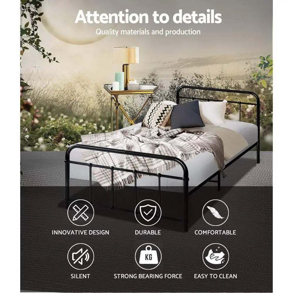 Metal Bed Frame Single Size Platform Foundation Mattress Base Leo Black Deals499