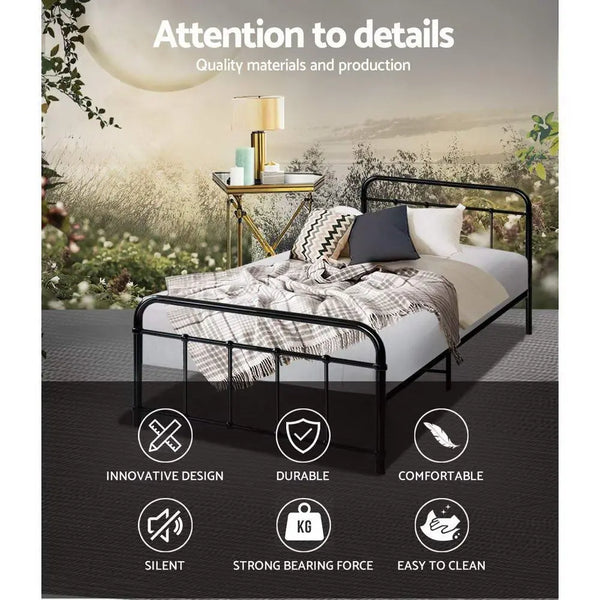 Metal Bed Frame Single Size Platform Foundation Mattress Base Leo Black Deals499